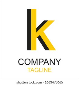 Illustration of logo in the form of two letters K that coincide. Black and yellow in white background. It is suitable as a company logo in the field of communication, internet, or fashion
