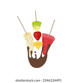 Illustration Logo Fresh Fruit With A Skewer And Dipped In Chocolate or Es Kul Kul