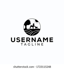 Illustration logo of a goat's shadow on a hill at sunset / sunrise.