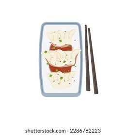 Illustration Logo of Gyoza Jiaozi Dumplings With Chilli Oil