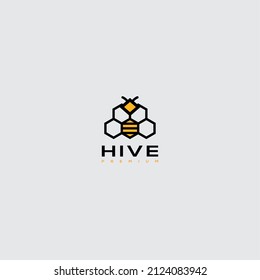 illustration logo hive with bee house, honeycomb concept. great for honey product