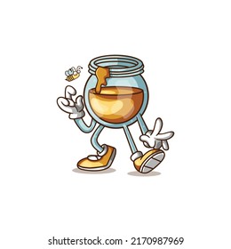 illustration logo honey glass bowl character. vector