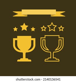 illustration of logo and icon of gold trophy, silver trophy, winner, champion, competition.
