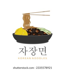 Logo de la ilustración de Jajangmyeon, fideos coreanos listos para comer con palillos