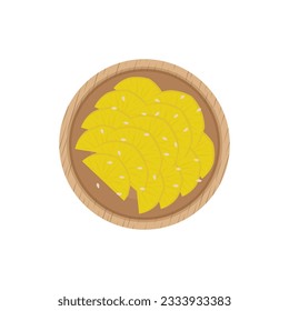 Illustration Logo of Korean Danmuji Pickled Yellow Radish On A Wooden Plate