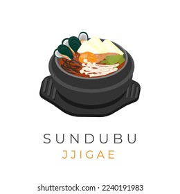 Illustration Logo Korean Food Sundubu JJigae Served Hot Inside Ttukbaegi