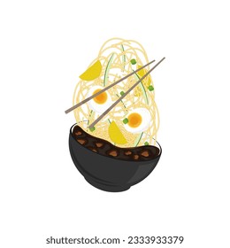 Illustration Logo Korean Jajangmyeon Noodles With Black Soybean Paste Sauce