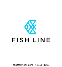 Illustration Logo modern geometric abstract line art fish sign design graphic