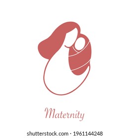 Illustration for a logo, mother with a newborn baby in her arms. Vector graphic.