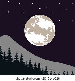 illustration logo mountain full moon vector winter nature pine tree earth planet stars design background black dark light forest evergreen graphic night galaxy view sky icon snow photography hill top