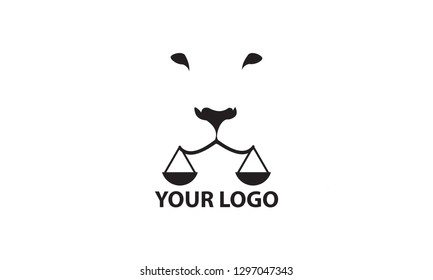 illustration of a logo with a picture of a lion that bites the scale of justice