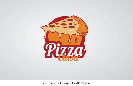 Illustration Logo Pizza for label food pizzeria italian , maybe for pizza delivery fast food