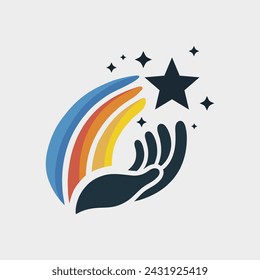 illustration logo reaching for hope, stars and rainbows