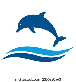 Illustration logo for recreation and tourism.Dolphin jumping on the waves on a white background