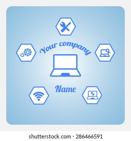 Illustration logo of service repair computers and laptops. service center