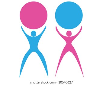 Illustration of logo silhouette male and female holding sphere