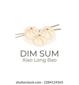 Illustrationslogo eines gefüllten Knospen Dumpling Xiao Long Bao oder Kurzonpou mit Stäbchen