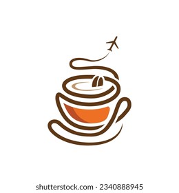 The illustration logo that represents the journey to taste coffee around the world, traveling.
