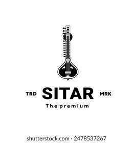 Illustration of a logo of a traditional Indian musical instrument, a sitar silhouette suitable for music stores and communities.