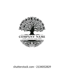 Illustration logo tree hand drawing vintage