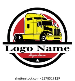 illustration of logo a truck, Premium ready made logo vector isolated EPS. Circle trucking company logo. 