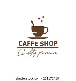 illustration logo vector graphic of drinking hot coffee cup and the small spoon. perfect for cafe shop or coffee house logo with the best premium quality coffee bean. caffeine