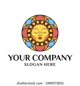 Illustration Logo Vector graphic of Glass Art Moon Face. Perfect for Art, Beauty Care, SPA brands or companies.