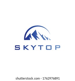 logotipo gráfico vectorial de las montañas y cielo azul, bueno para el logotipo del escalador de montaña