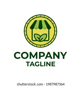 Illustration Logo Vector graphic of Shop and Leaf. Perfect for Online Shop, Shoping, Vegetable brands or companies.