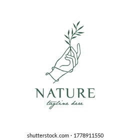 illustration logo vector graphics of hands holding tree trunks, good for natural beauty logos
