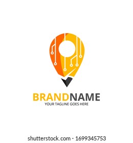 Illustration logo vector of yellow pencil technology or electronic learning