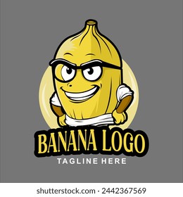 Illustration logo of a yellow banana wearing glasses