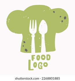 Illustration of logotype for restaurant and cafe. Green chef's hat design logo. Food pictogram, cooking icon.