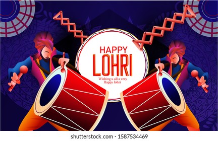 Illustration of lohri celebration bonfire,dance,elements with background 