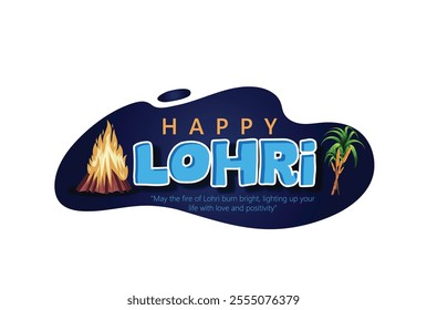 Illustration of a Lohri festival celebration featuring a traditional bonfire, decorated drums, and vibrant colors. Represents joy, warmth, and community during this cultural Indian harvest festival.