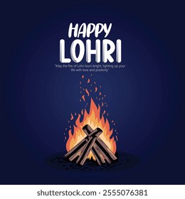 Illustration of a Lohri festival celebration featuring a traditional bonfire, decorated drums, and vibrant colors. Represents joy, warmth, and community during this cultural Indian harvest festival.