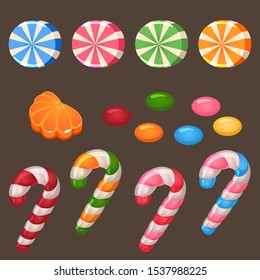 Illustration of lollipops candy border background. Hard candies on stick.  