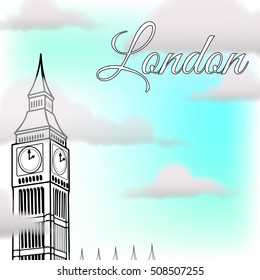 Illustration of London landmarks on a background of the sky - Big Ben