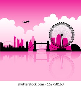 Illustration of London Magenta Skyline and a cloudy background