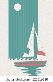 Illustration of lonely boat in the sea