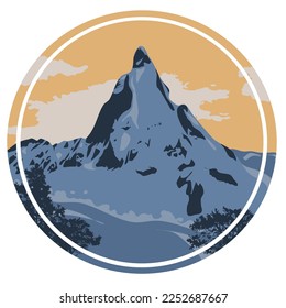 Illustration of a lonely mountain inscribed in a circle