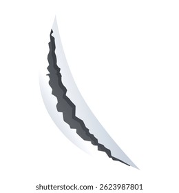 Ilustração de uma longa rachadura diagonal que aparece em uma superfície branca