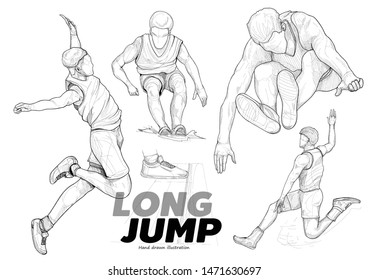 illustration of long jump men's. drawing vector style. hand draw sketch. sport background.
