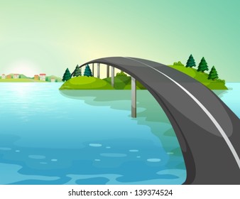 Illustration of a long road above the river