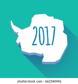 Illustration of a long shadow Antarctica map with   a 2017 year  number icon