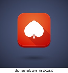 Illustration of a long shadow application square button with  the  spade  poker playing card sign