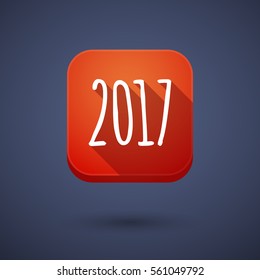 Illustration of a long shadow application square button with  a 2017 year  number icon
