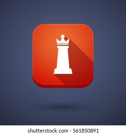 Illustration of a long shadow application square button with a  queen   chess figure