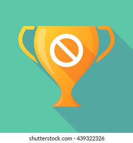 Illustration of a long shadow award cup icon with  a forbidden sign