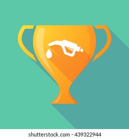 Illustration of a long shadow award cup icon with  a gas hose icon